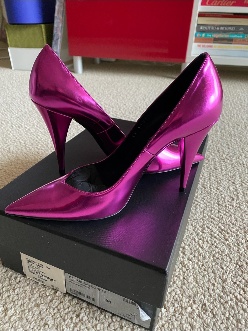 Saint Laurent Metallic Fuchsia Pointed Toe High Heels